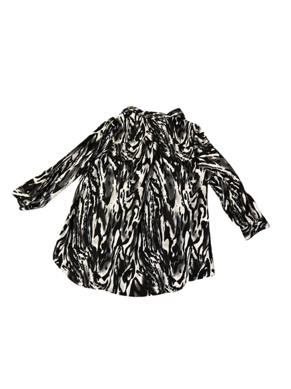 CJ Banks Blouse 2X Plus Animal Print Black White Button Down Used Convertible Ar - Picture 4 of 12